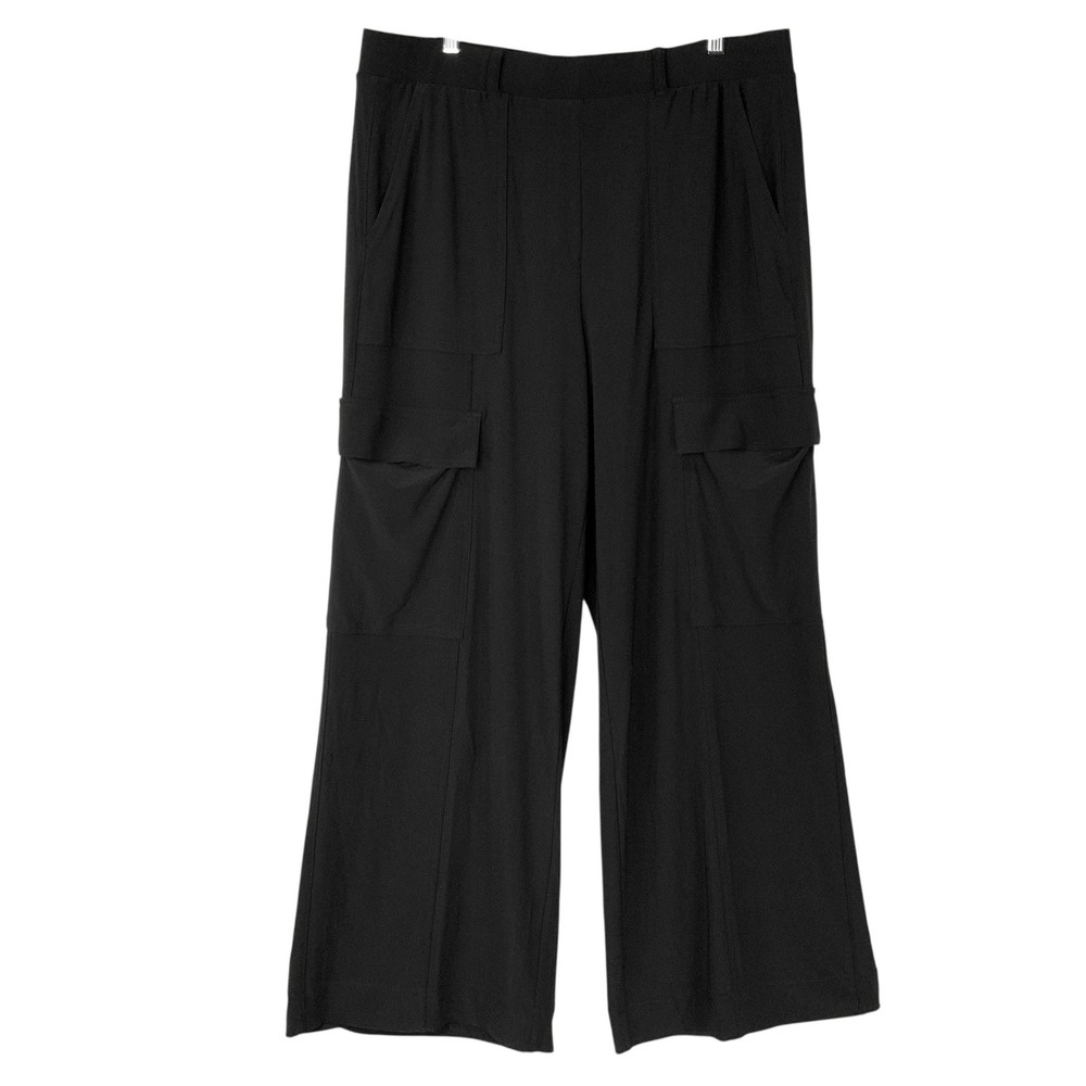 White House Black Market Black Cargo Pants XL Pull On High Rise Wide Leg Pockets